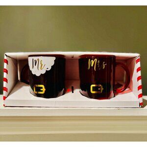 Mr. &  Mrs. Santa Claus Christmas Mugs Set of 2 Holiday Mugs, New in Box, Flawed